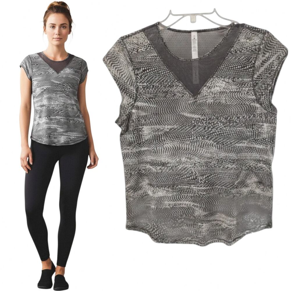 Lululemon Savasana Short Sleeve Cap Tee 6 Mesh Back Neck Inset Misty Stripe Gray